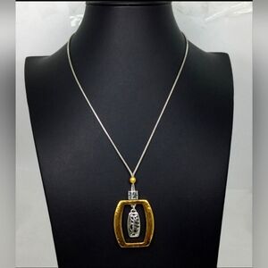 Brighton Two-Tone Hammered Pendant Necklace NWOT 18"